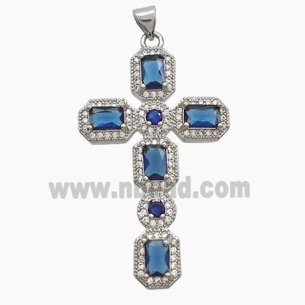 Copper Cross Pendant Pave Zirconia Platinum Plated