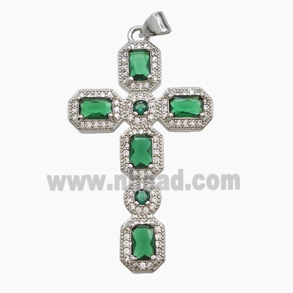 Copper Cross Pendant Pave Zirconia Platinum Plated