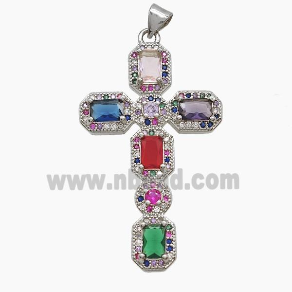 Copper Cross Pendant Pave Zirconia Platinum Plated