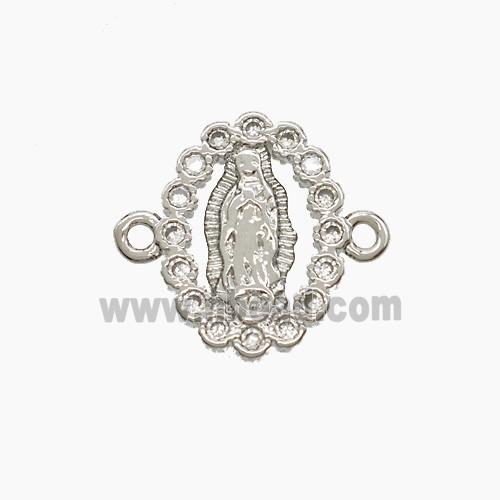 Copper Virgin Mary Connector Pave Zirconia Platinum Plated