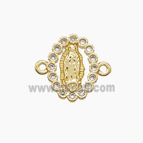 Copper Virgin Mary Connector Pave Zirconia 18K Gold Plated
