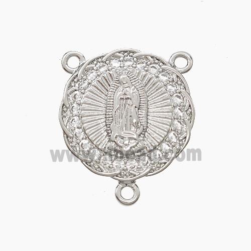 Copper Virgin Mary Pendant Pave Zirconia Platinum Plated