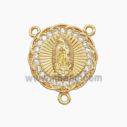 Copper Virgin Mary Pendant Pave Zirconia 18K Gold Plated