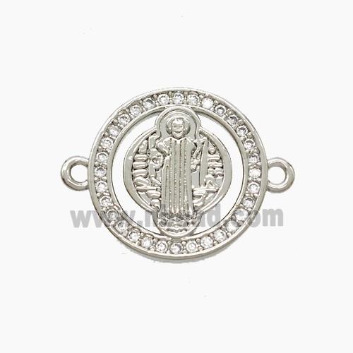 Copper Saint Jude Connector Pave Zirconia Platinum Plated