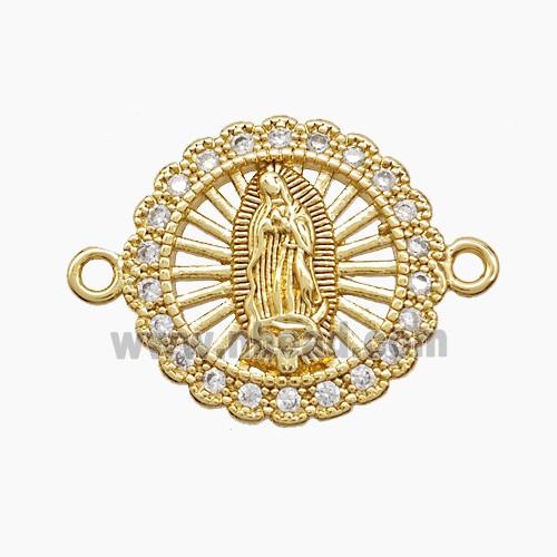Copper Virgin Mary Connector Pave Zirconia 18K Gold Plated