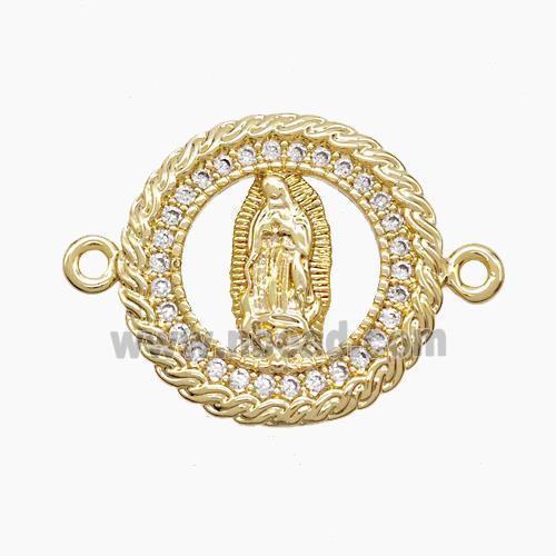 Copper Virgin Mary Connector Pave Zirconia 18K Gold Plated
