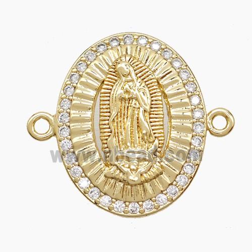 Copper Virgin Mary Connector Pave Zirconia 18K Gold Plated