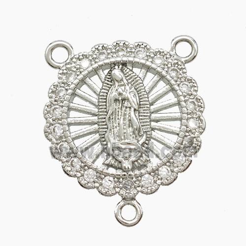 Copper Virgin Mary Pendant Pave Zirconia Platinum Plated