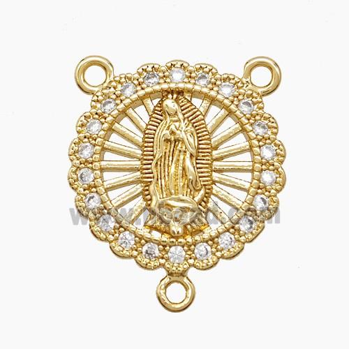 Copper Virgin Mary Pendant Pave Zirconia 18K Gold Plated