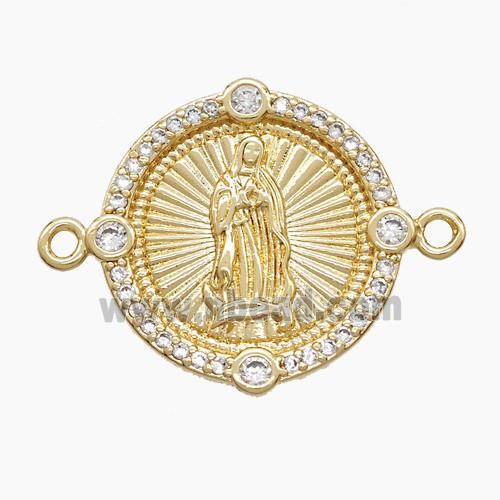 Copper Virgin Mary Connector Pave Zirconia 18K Gold Plated