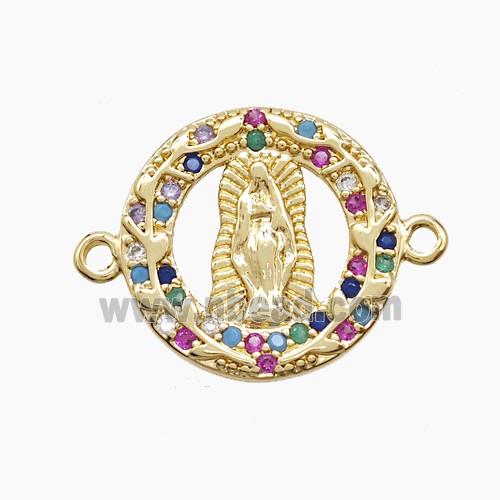Copper Virgin Mary Connector Pave Zirconia 18K Gold Plated