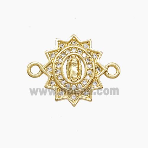 Copper Virgin Mary Connector Pave Zirconia 18K Gold Plated