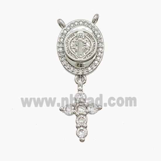 Copper Jesus Pendant Pave Zirconia Cross 2loops Platinum Plated