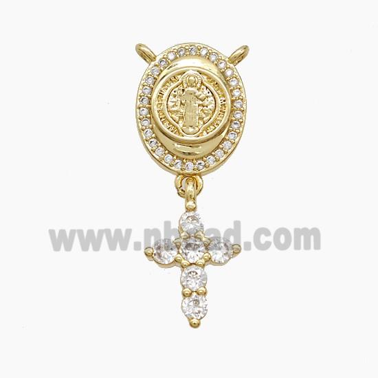 Copper Jesus Pendant Pave Zirconia Cross 2loops 18K Gold Plated