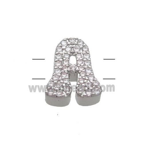 Copper Letter-A Beads Pave Zirconia 2holes Platinum Plated