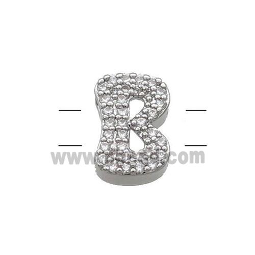Copper Letter-B Beads Pave Zirconia 2holes Platinum Plated