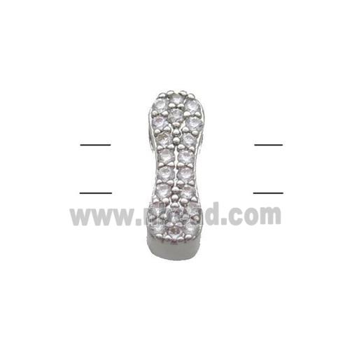 Copper Letter-I Beads Pave Zirconia 2holes Platinum Plated
