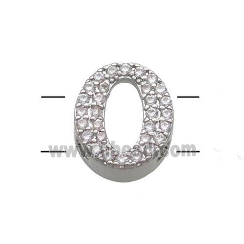 Copper Letter-O Beads Pave Zirconia 2holes Platinum Plated