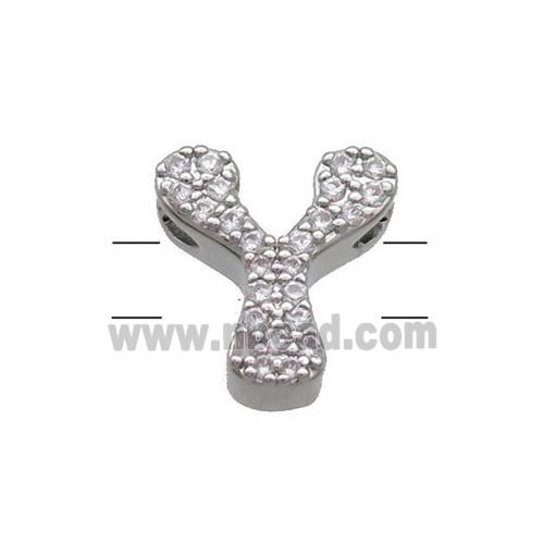 Copper Letter-Y Beads Pave Zirconia 2holes Platinum Plated