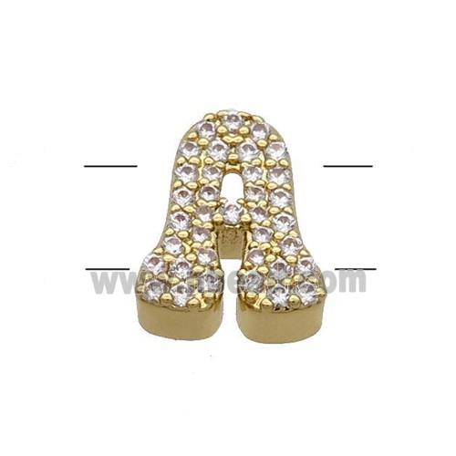 Copper Letter-A Beads Pave Zirconia 2holes Gold Plated