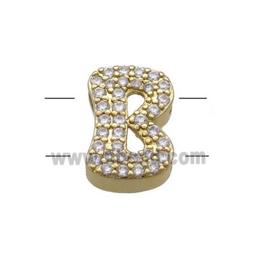Copper Letter-B Beads Pave Zirconia 2holes Gold Plated