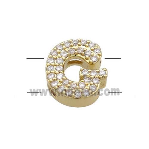 Copper Letter-G Beads Pave Zirconia 2holes Gold Plated