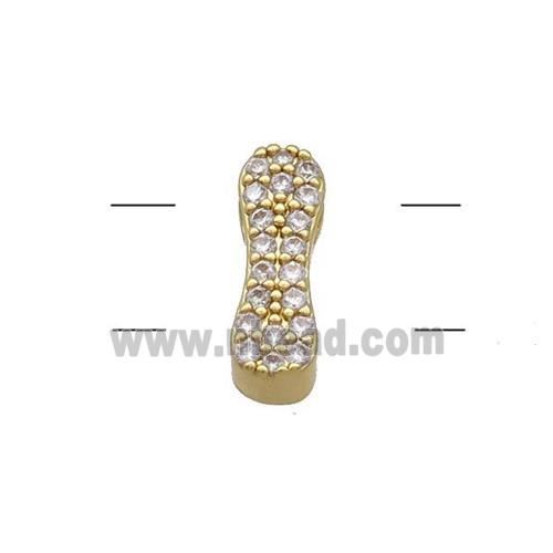 Copper Letter-I Beads Pave Zirconia 2holes Gold Plated