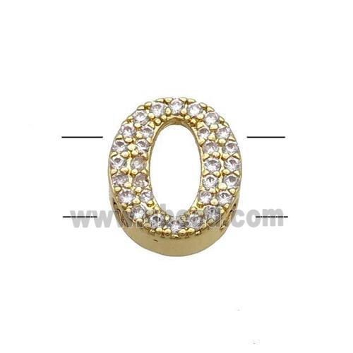 Copper Letter-O Beads Pave Zirconia 2holes Gold Plated