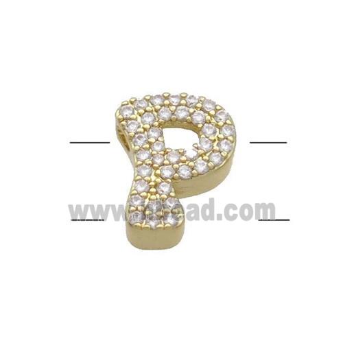 Copper Letter-P Beads Pave Zirconia 2holes Gold Plated