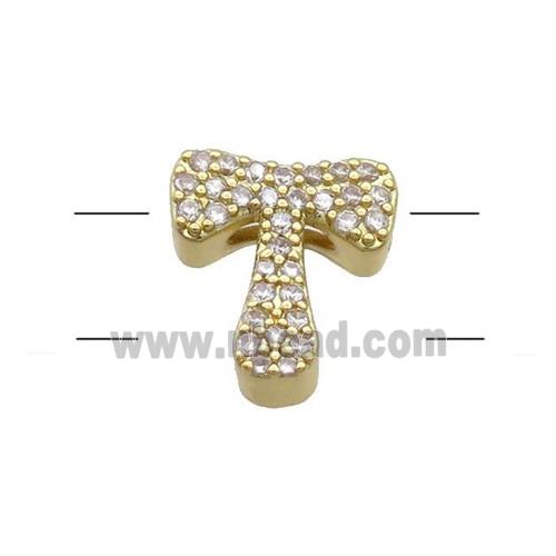 Copper Letter-T Beads Pave Zirconia 2holes Gold Plated