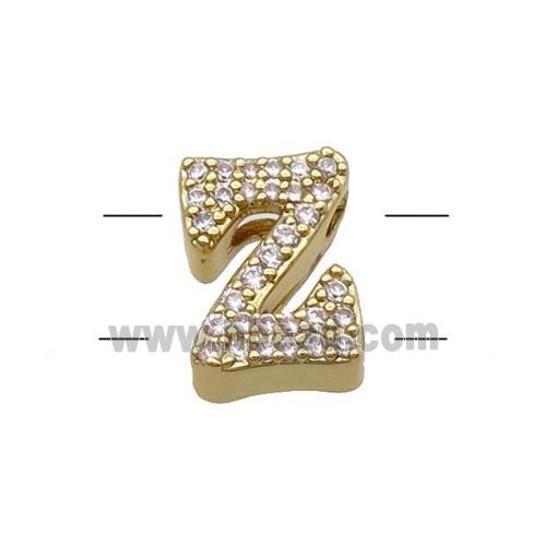 Copper Letter-Z Beads Pave Zirconia 2holes Gold Plated
