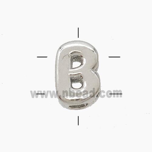 Copper Letter-B Beads 2holes Platinum Plated