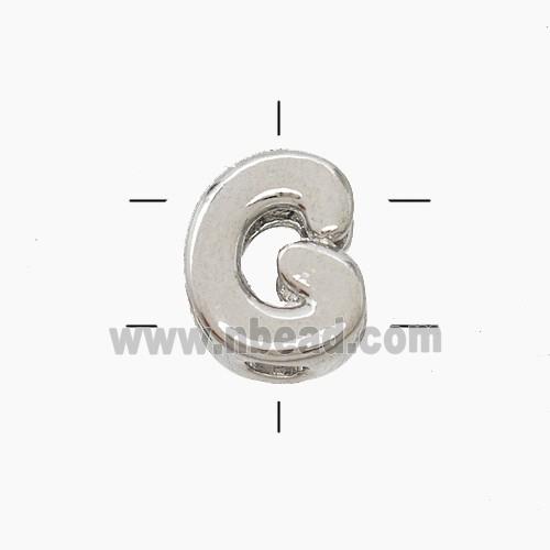 Copper Letter-G Beads 2holes Platinum Plated