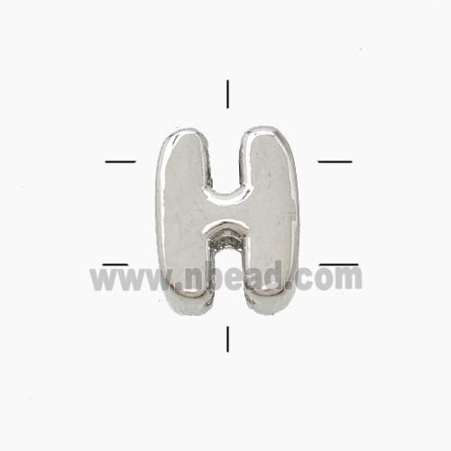 Copper Letter-H Beads 2holes Platinum Plated