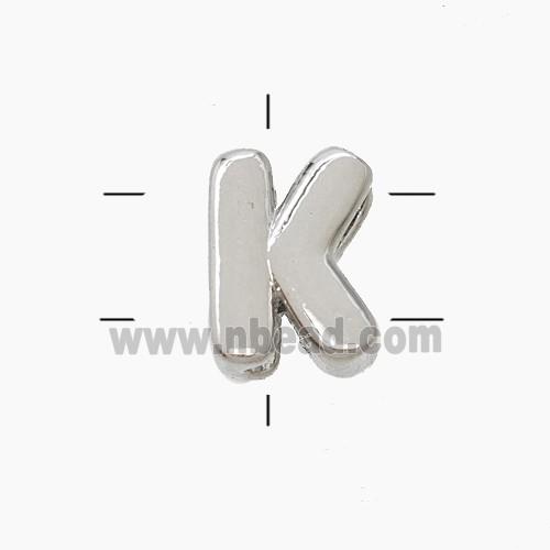 Copper Letter-K Beads 2holes Platinum Plated