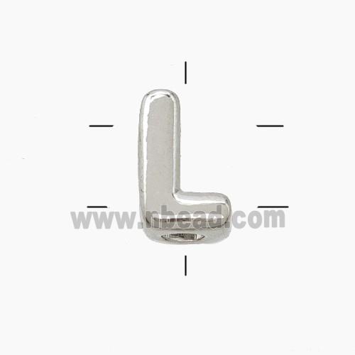 Copper Letter-L Beads 2holes Platinum Plated