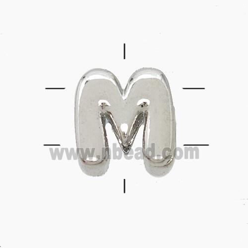 Copper Letter-M Beads 2holes Platinum Plated