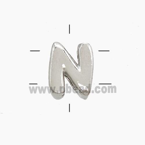 Copper Letter-N Beads 2holes Platinum Plated