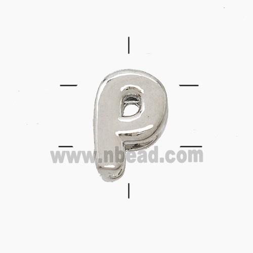 Copper Letter-P Beads 2holes Platinum Plated