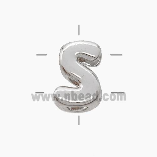 Copper Letter-S Beads 2holes Platinum Plated