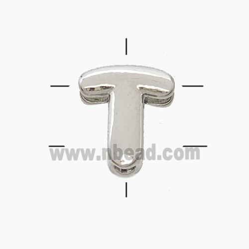 Copper Letter-T Beads 2holes Platinum Plated