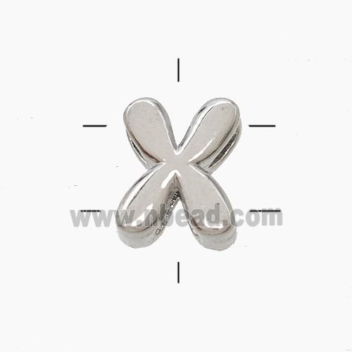 Copper Letter-X Beads 2holes Platinum Plated