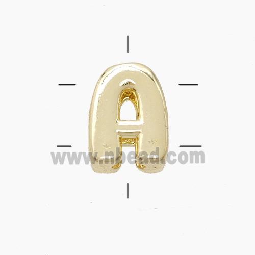 Copper Letter-A Beads 2holes Gold Plated