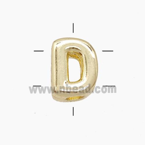 Copper Letter-D Beads 2holes Gold Plated