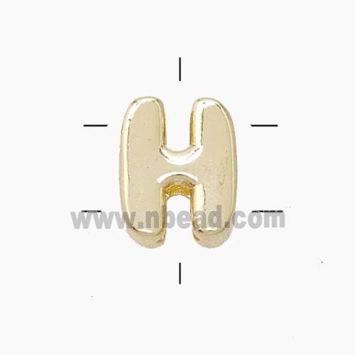 Copper Letter-H Beads 2holes Gold Plated