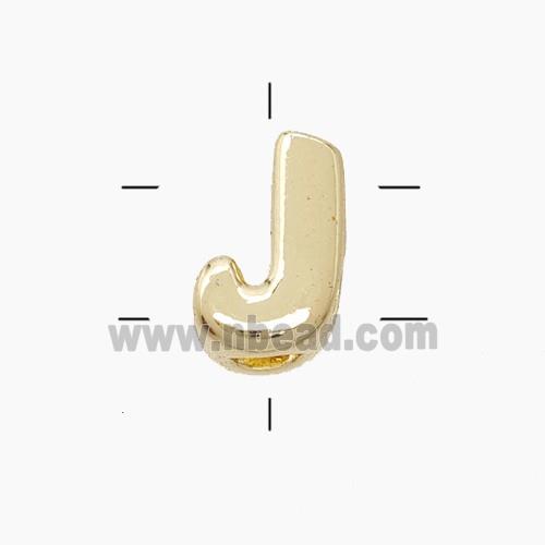 Copper Letter-J Beads 2holes Gold Plated