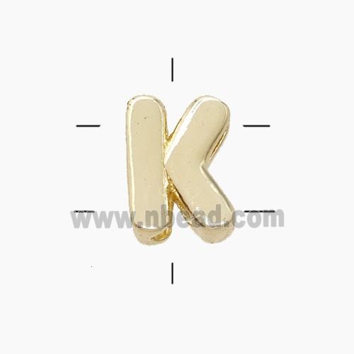 Copper Letter-K Beads 2holes Gold Plated