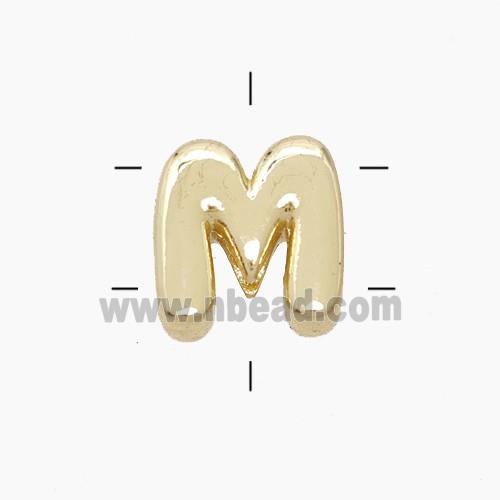 Copper Letter-M Beads 2holes Gold Plated