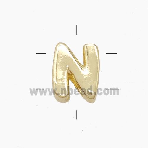 Copper Letter-N Beads 2holes Gold Plated