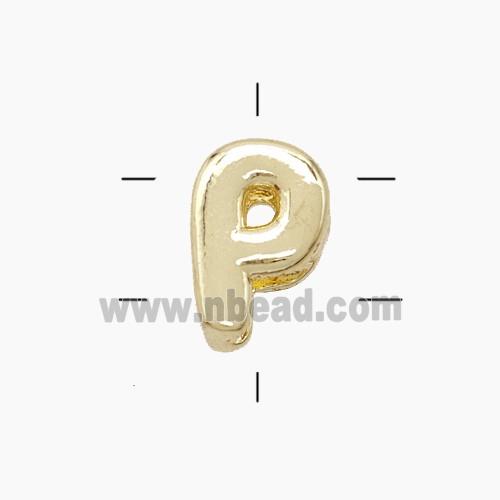 Copper Letter-P Beads 2holes Gold Plated